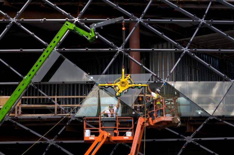 close-up of construction of ottawa convention centre windows