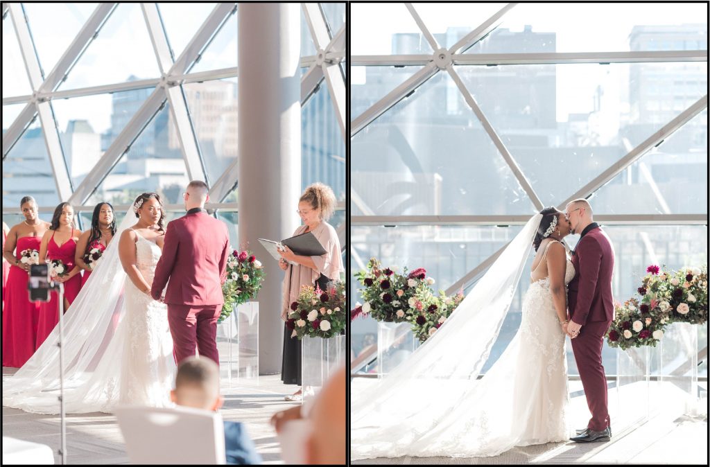 Couple Kissing at Shaw Centre alter
