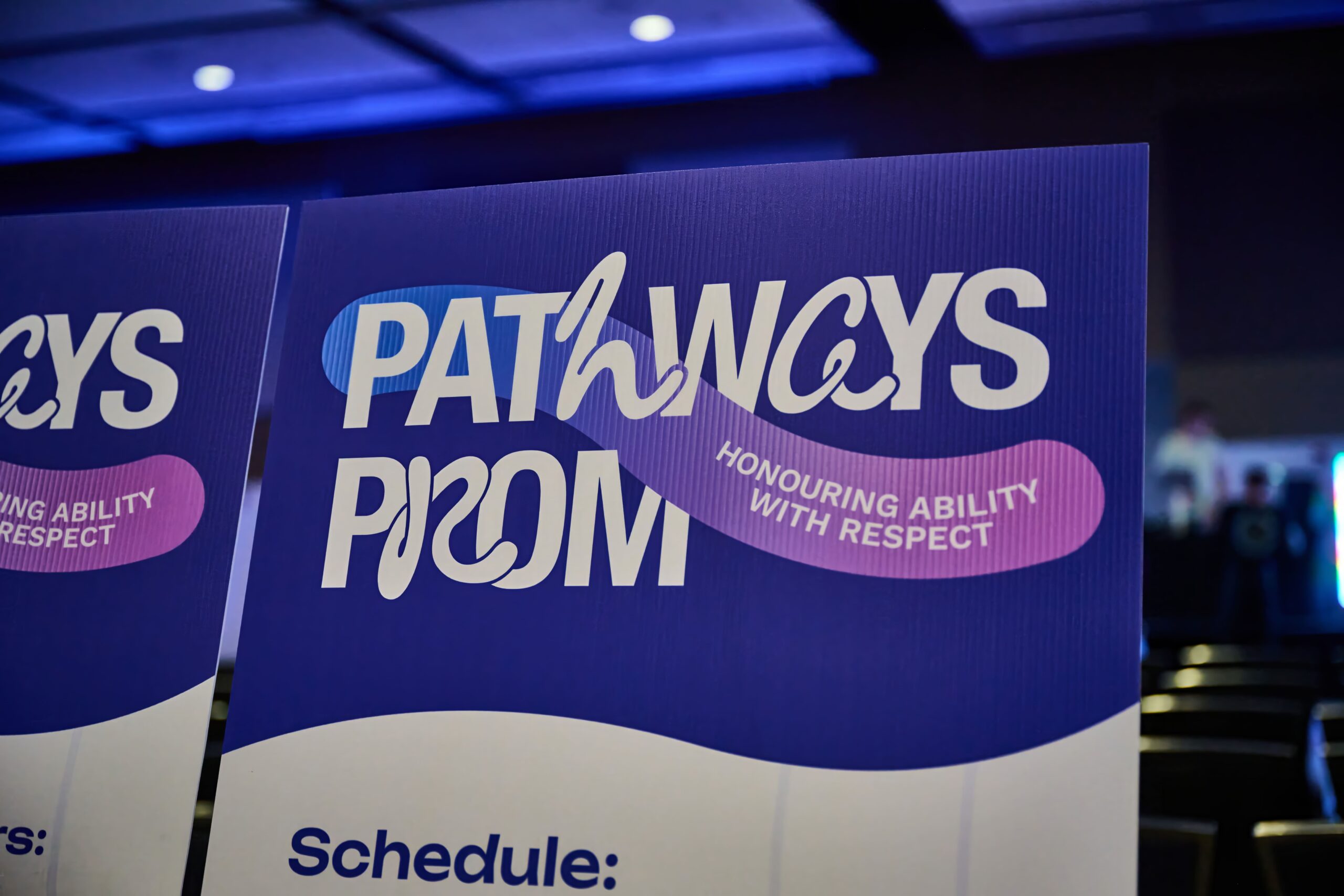 Banner saying "Pathways Prom - Honouring ability with respect"