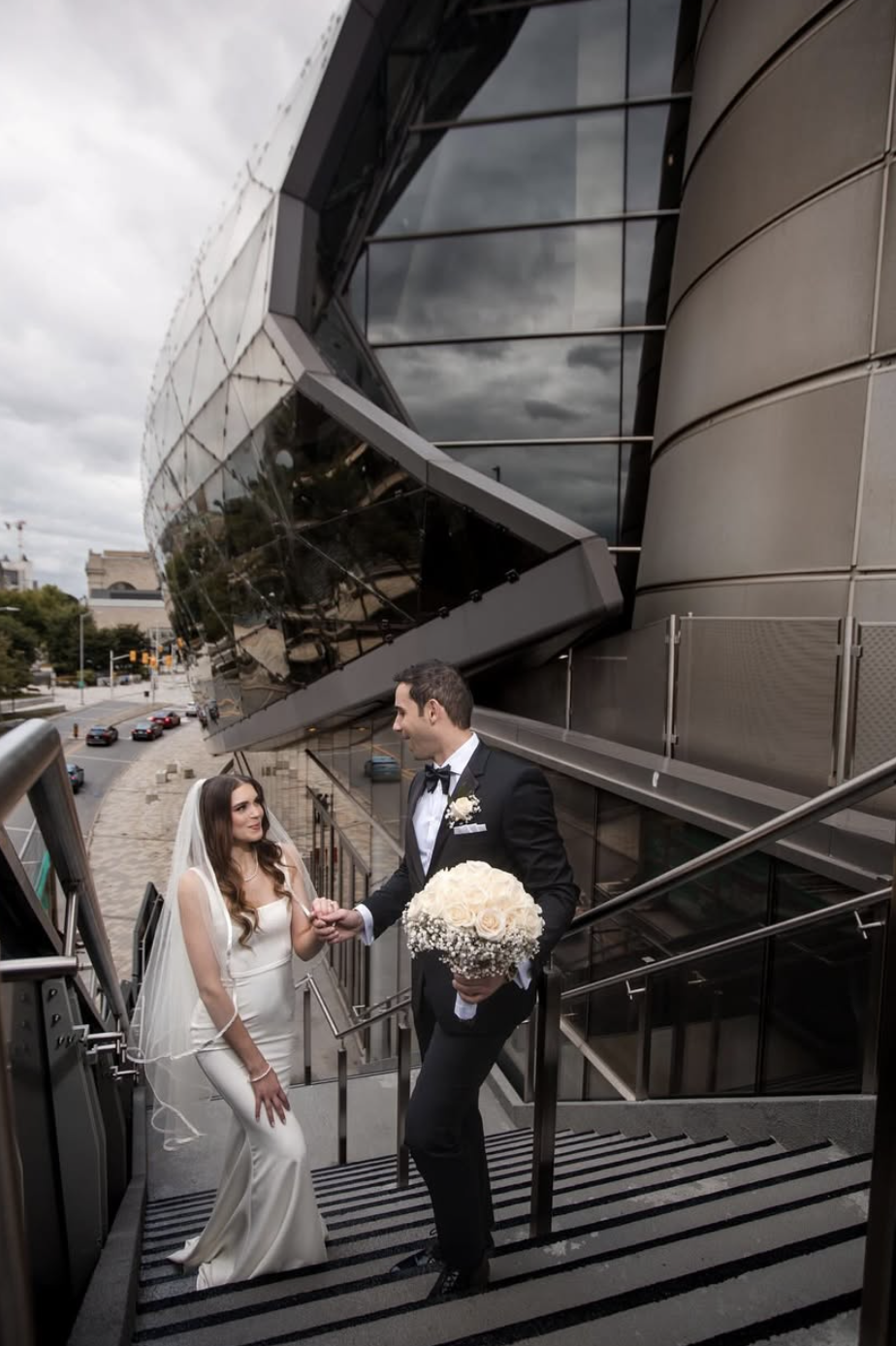 Wedding photos outside of Rogers Centre